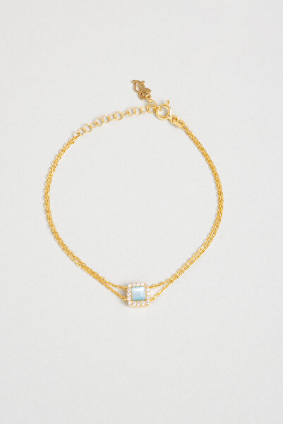 So CHIC... Mavi Şıklığı 18 Ayar Sarı Altın Kaplama 18 Cm Gümüş Bileklik