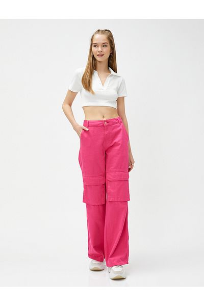 Koton Tričko Polo Neck Crop Žebrovaný krátký rukáv