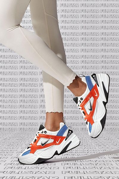 Nike M2K Tekno Leather Unisex Sneaker Genuine Leather Sports Shoes White Red Height 4cm