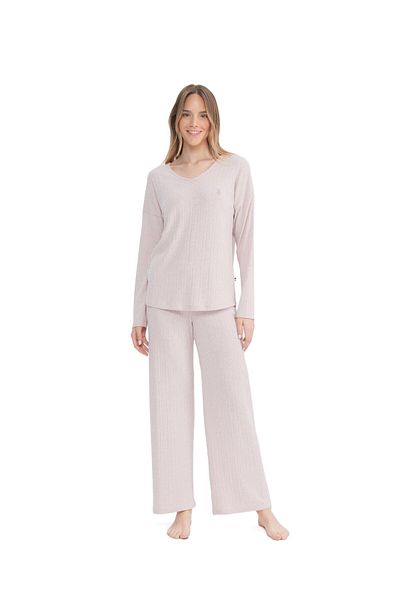 U.S. Polo Assn. Original Licensed Women's Pink V-Neck Pajamas Set 17090