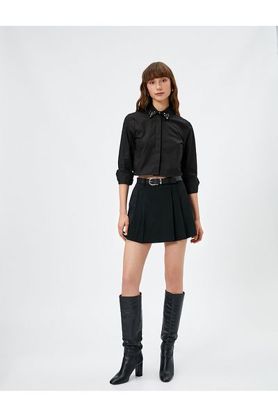 Koton Stony Shirt Crop Hidden Buzunar Bumbac