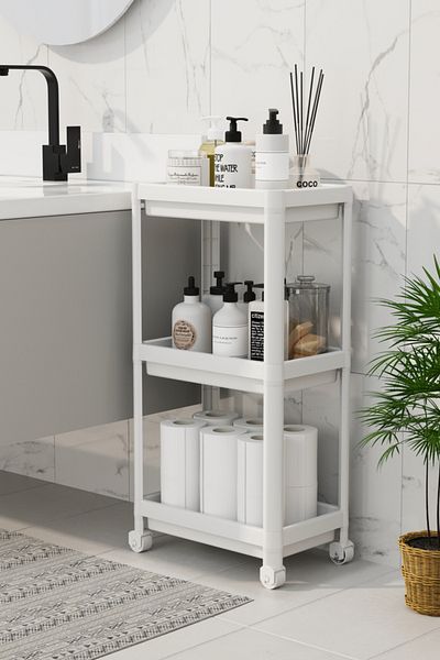 Trend Maison Οργανωτής ραφιών μπάνιου πολλαπλών χρήσεων 3 επιπέδων με ρόδες