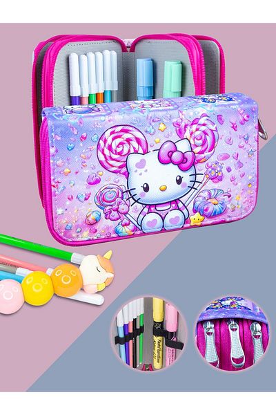 OneSize Candy Kitty Orginazer - Vegan Leather Pencil Case with Three Compartments