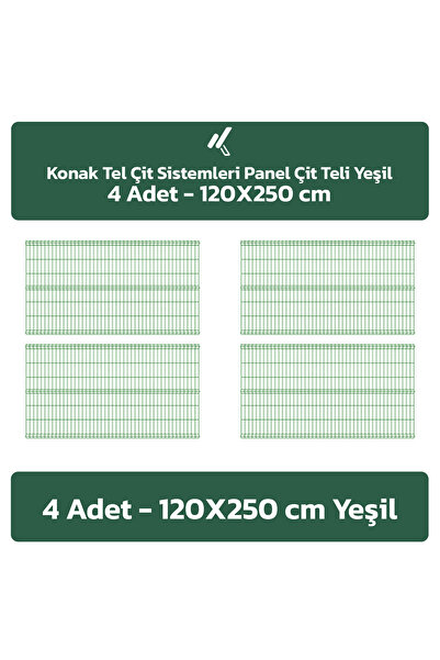 Konak Tel Çit Aksaray 4 Adet Bahçe Panel Çit Teli 120x250 cm 4.mm Tel Kalınlı...