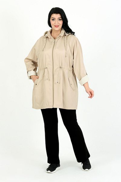 By Alba Collection Γυναικεία καμπαρντίνα με ριγέ εκρού με φόδρα σε μεγάλο μέγεθος