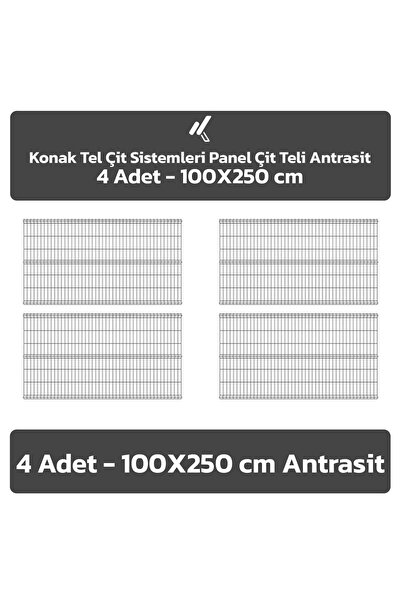 Konak Tel Çit Aksaray 4 Adet Bahçe Panel Çit Teli 100x250 cm 4.mm Tel Kalınlı...