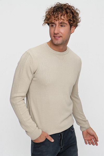TENA Ανδρικό πλεκτό πουλόβερ σε μπεζ Crew Neck Basic
