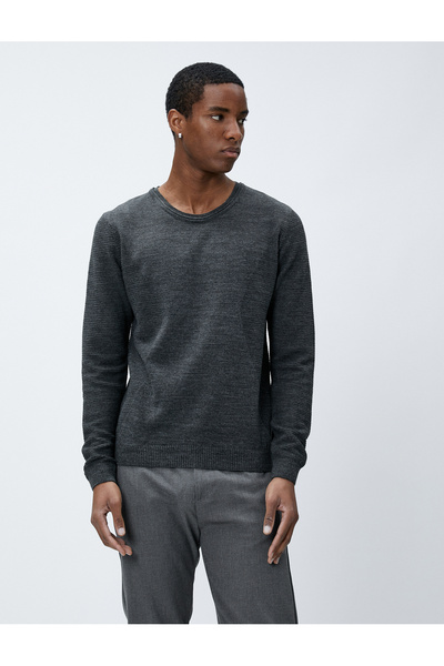 Koton Basic-Pullover, Rundhalsausschnitt, schmale Passform, lange Ärmel, strukturiert