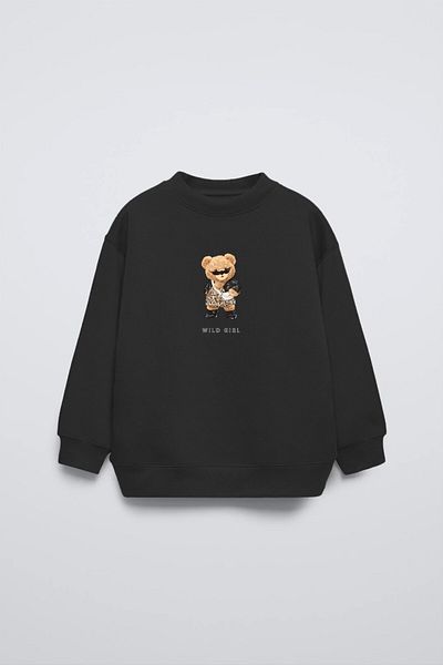 The Champ Clothing Детски суитшърт с дебел размер и черна яка и щампа от мече