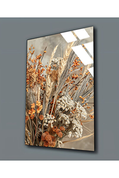 Harikabirev HARİKABİREV|KIRILMAZ CAM (TEMPERLİ) SOFT KURU ÇİÇEK TABLOSU 02 |TMTEKLİ