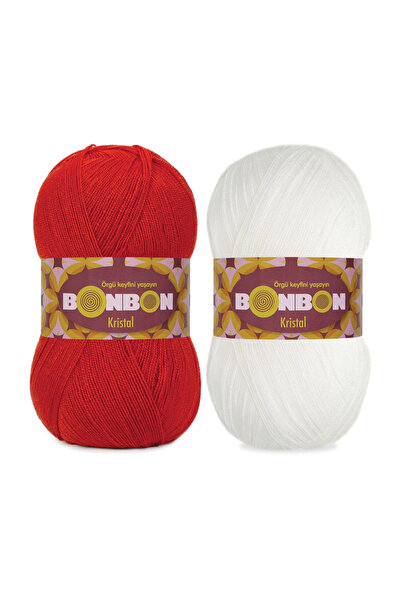 NAKO Bonbon Kristal Kırmızı Beyaz Türkiye 2 Adet Lif İpi 98211 ve 98200