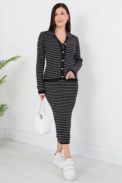 PULLIMM Striped Buttoned Triple Knitwear Suit Ard2712