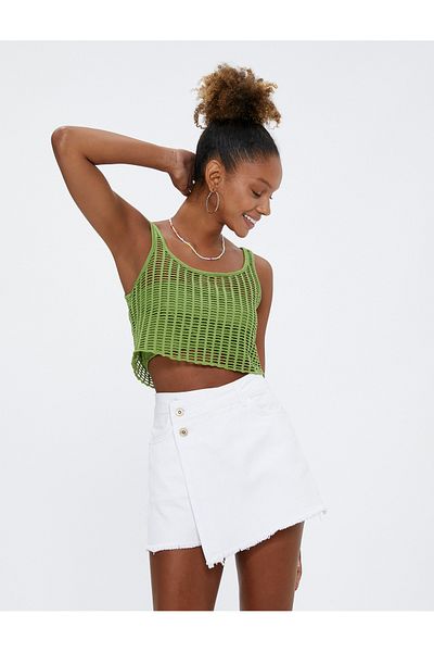 Koton Crop Athlete Mesh áttört U-nyakú pánttal bélelt