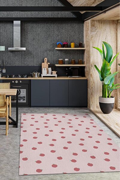 Homshtag Elma Desenli Pembe Halı Minimal Salon Halısı Renkli Mutfak Halısı Ta...