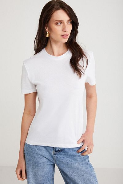 ETHIQUET Tricou alb Martina pentru femei - 100% bumbac organic cu decolteu, cu croiala normală