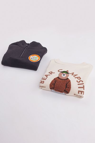 Harika KIDS Boy's 2-Pack Thick Cute Bear Printed Sweatshirt