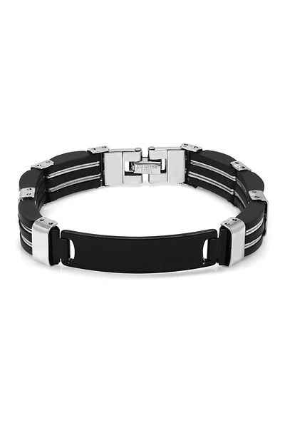 Tesbihane Silver-Black Color Steel Men's Bracelet (Model-2)
