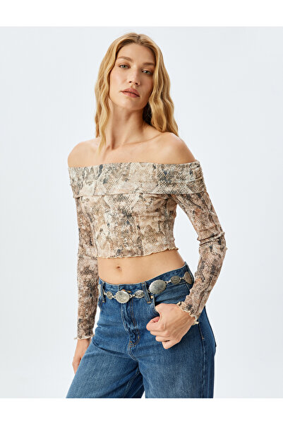 Koton Μακρυμάνικο μπλουζάκι με στάμπα από δέρμα φιδιού