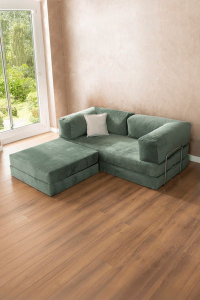 Doqu Home Living Fonksiyonel Uzanmalı Köşe Koltuk Jumbo Yeşil