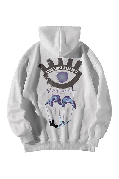 Scrovtie Calvin Jones'What Done' Printed Unisex White Oversize Hooded Sweatshirt - Kangaroo Pocket Detail Hoodie