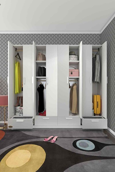 Kenzlife Gardırop 8 Kapılı 4 Çekmeceli Zambak 182*200*42 Byz Kapaklı Gardolap Dolap