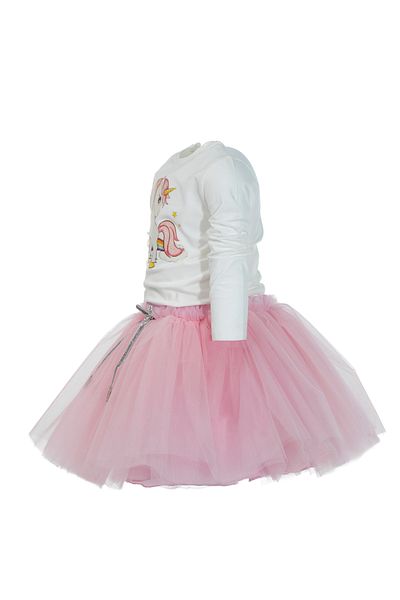 DUCA Set dublu body cu mânecă lungă cu imprimeu unicorn și fustă tutu umflată