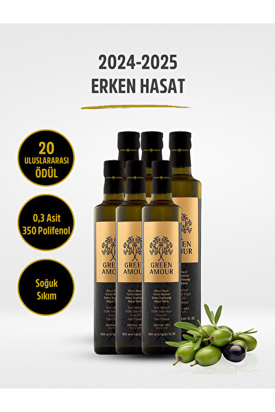 Green Amour Erken Hasat 6'lı Paket %100 Natürel Sızma Zeytinyağı Soğuk Sıkım 250 ml