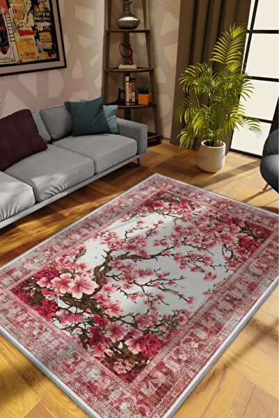 Homshtag Art Deco Bahar Çiçekleri Vintage Halı Görünümlü Dijital Baskı Pembe ...