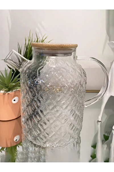 DEZİ Pineapple Borosilikat Cam Demlik (1800 ML) Bambu Vakum Kapaklı, Süzgeçli...