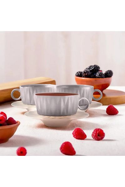 Karaca Miu, 13 Piece Ceramic Tea Cup and Saucer Set for 6 People, Blue