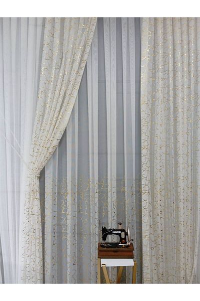 farbateks Olympos Gold Gold Leaf Color New Fashion Right/Left Suit Tulle Background Curtain