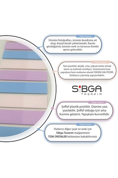sibga tasarım Transparent Colored Post-It Note Paper - 200 Sheets Bookmark Sticker