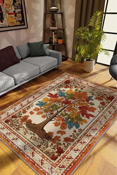 Art Deco Plane Tree Vintage Carpet Look Digital Print Colorful Rug,Rustic Floral Rug