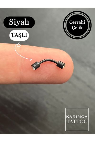 Karınca Piercing Black Colored White Jewelled Fashion Eyebrow Ear Piercing