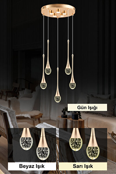 İstanbul Avize İstanbul Avize Mercure 5'li Gold Kumandalı Üç Renk Led Lüx Modern Ledli Avize