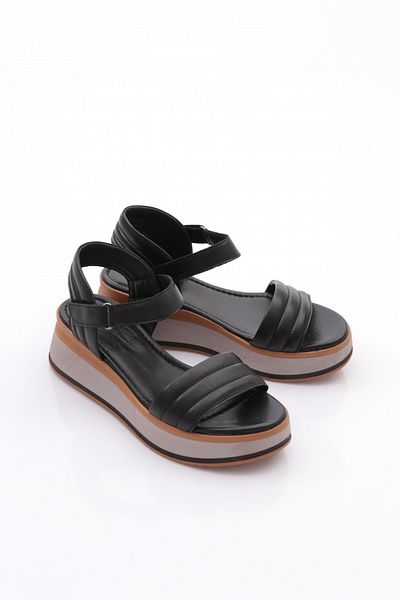 DGN Women's Cross Strap Sandals Genuine Leather Black 233133331035108