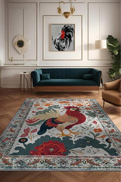 Homshtag Nuh'un Gemisi Koleksiyonu Horoz, Çiçek Desenli Art Deco Tarzı Vintag...