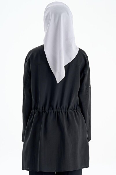 Tuğba Taş Şeritli Beli Bağlamalı Tunik - Siyah