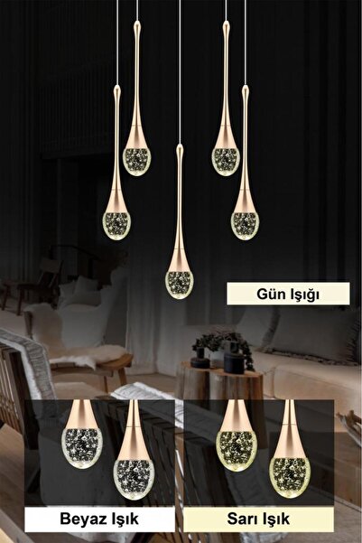 İstanbul Avize İstanbul Avize Mercure 5'li Gold Kumandalı Üç Renk Led Lüx Modern Ledli Avize
