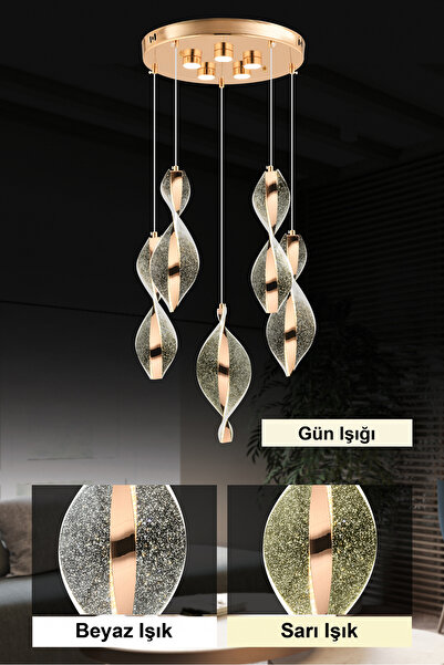 İstanbul Avize İstanbul Avize Mars 5'li Gold Kumandalı Üç Renk Led Lüx Modern Ledli Avize