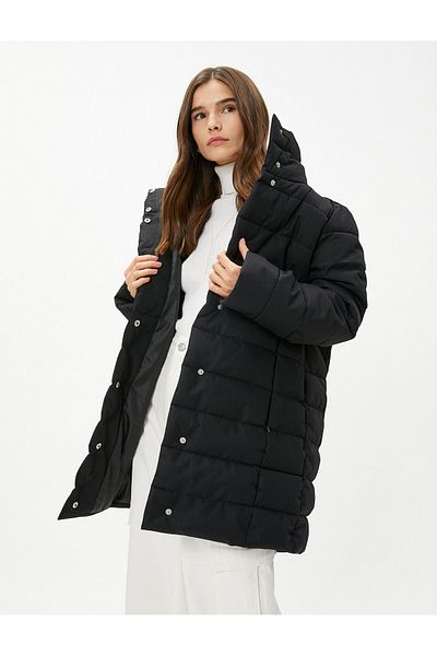 Koton Puffer Jacket Stand Collar Snap Fastener Relax Fit