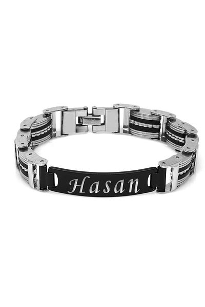 Tesbihane Silver-Black Color Steel Men's Bracelet (Model-1)