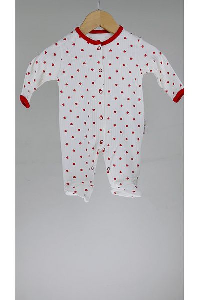 Mıdırık Red Heart 100% Cotton Snap Fastener Long Sleeve Baby Romper