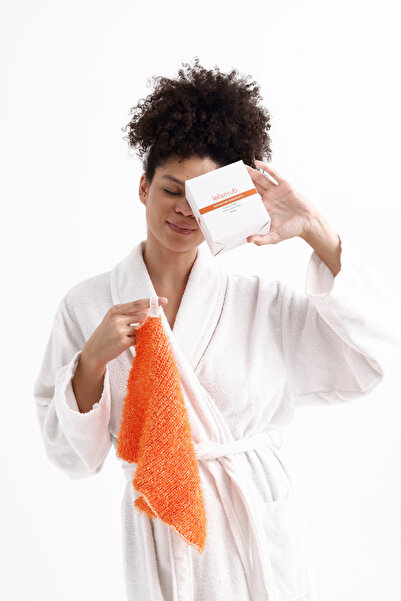 LET'SCRUB Yenileyici, Leke Karşıtı, Canlandırıcı Duş Seti Ekru Banyo Kesesi Gül Sabunu Turuncu Banyo Lifi