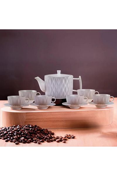 Karaca Miu, 13 Piece Ceramic Tea Cup and Saucer Set for 6 People, Blue