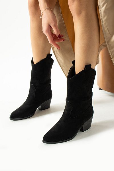 Moda Devrin Μαύρες σουέτ Western Short Cowboy Boots