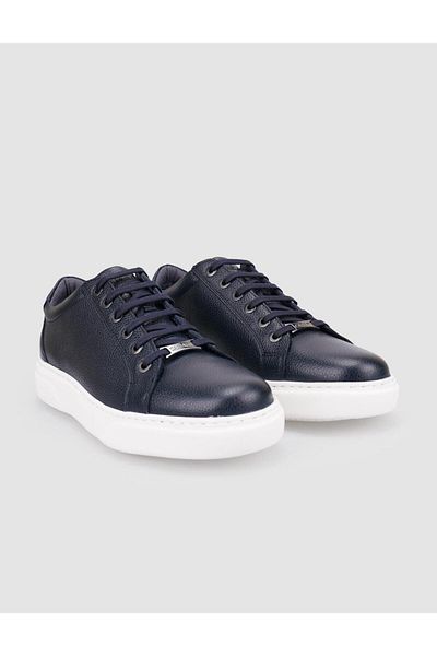 Cabani 100% Genuine Leather Navy Blue Lace-up Men's Sneaker