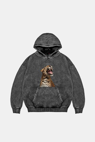 Sekizbiraltı Leopard Silhouette Printed Oversize Unisex Premium Washable Black Hoodie