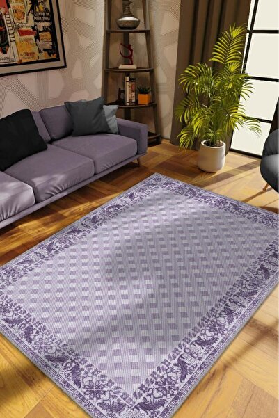Homshtag Etnik Desenli Mor Renkli Halı Vintage Bordürlü Halı Geometrik Desenl...