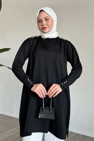 InStyle Pearl Detail Black Knitwear Sweater